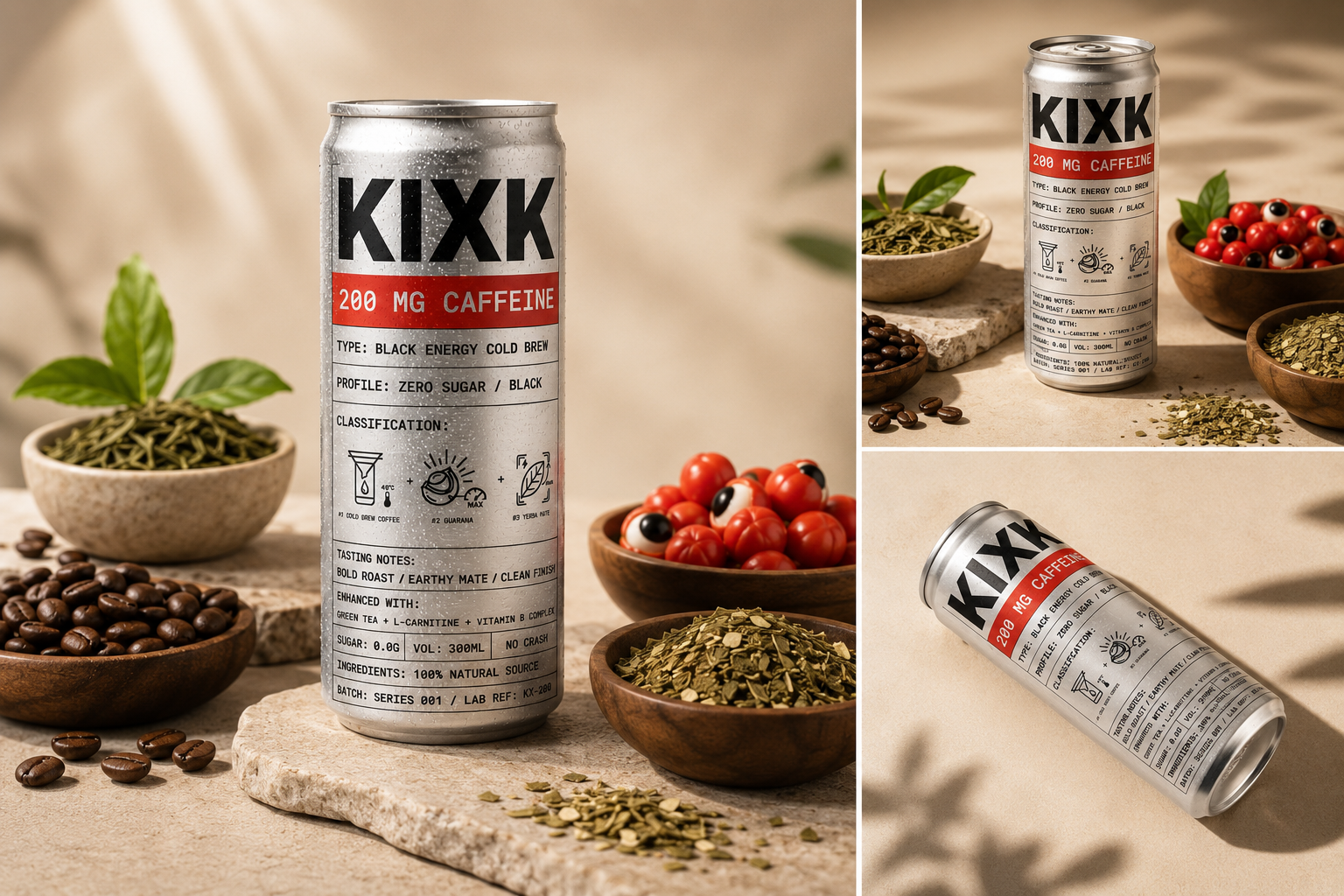 KIXK cold brew coffee with its key ingredients