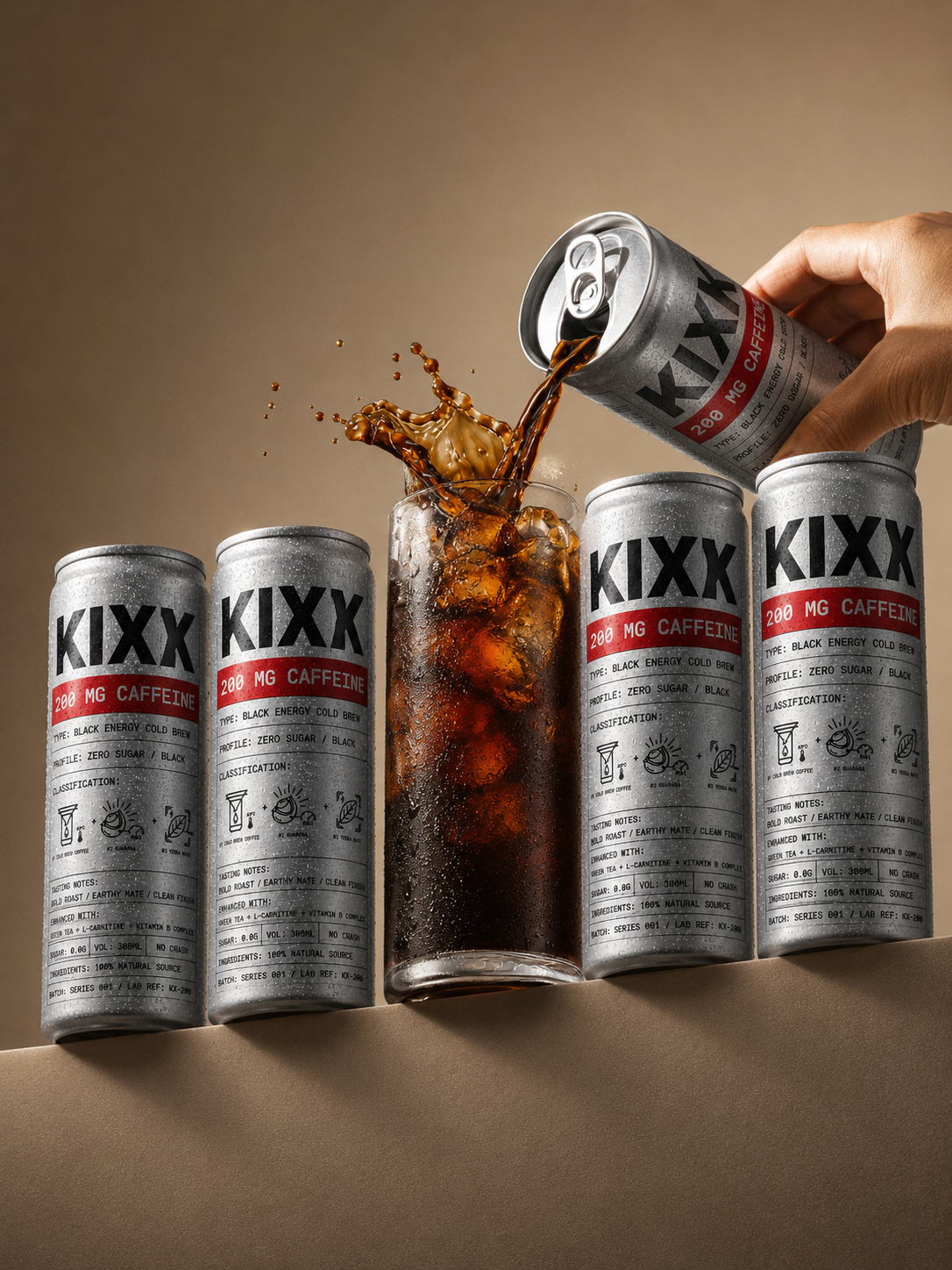 KIXK cold brew coffee being poured over ice