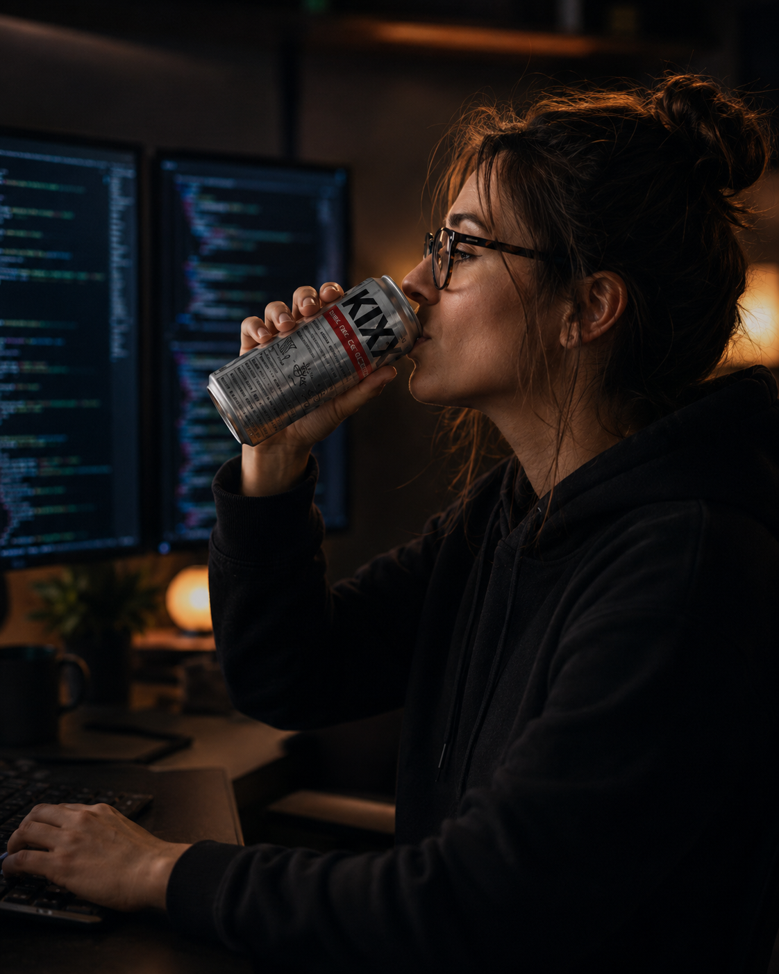 KIXK coffee during a late-night focus session